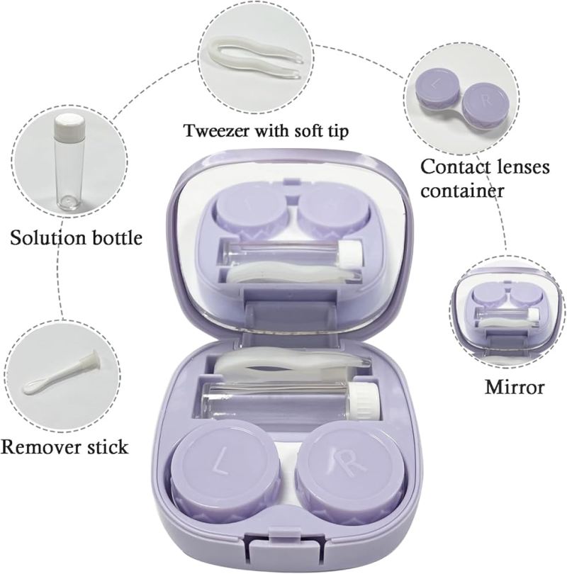 Contact Lens Case Travel Kit - Complete Set with Mirror & Tweezers