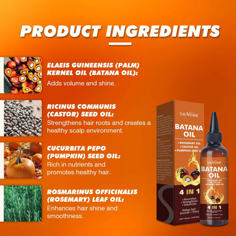 Batana 4-in-1 Vegan Herbal Hair Essential Oil Damaged Hair Nourishing Moisturizing Rosemary Pumpkin Seed Oil