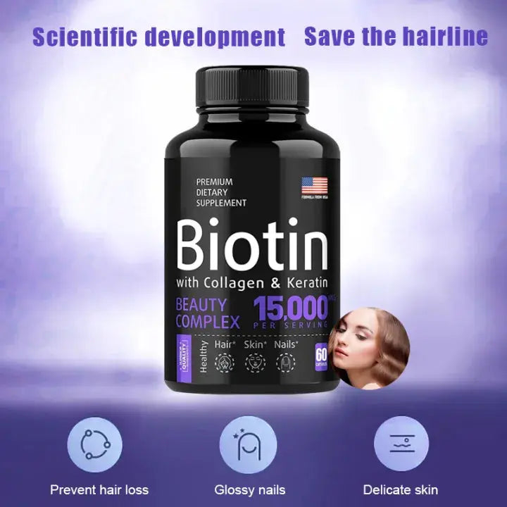 Biotin 15,000mcg with Collagen & Keratin - Hair, Skin & Nails