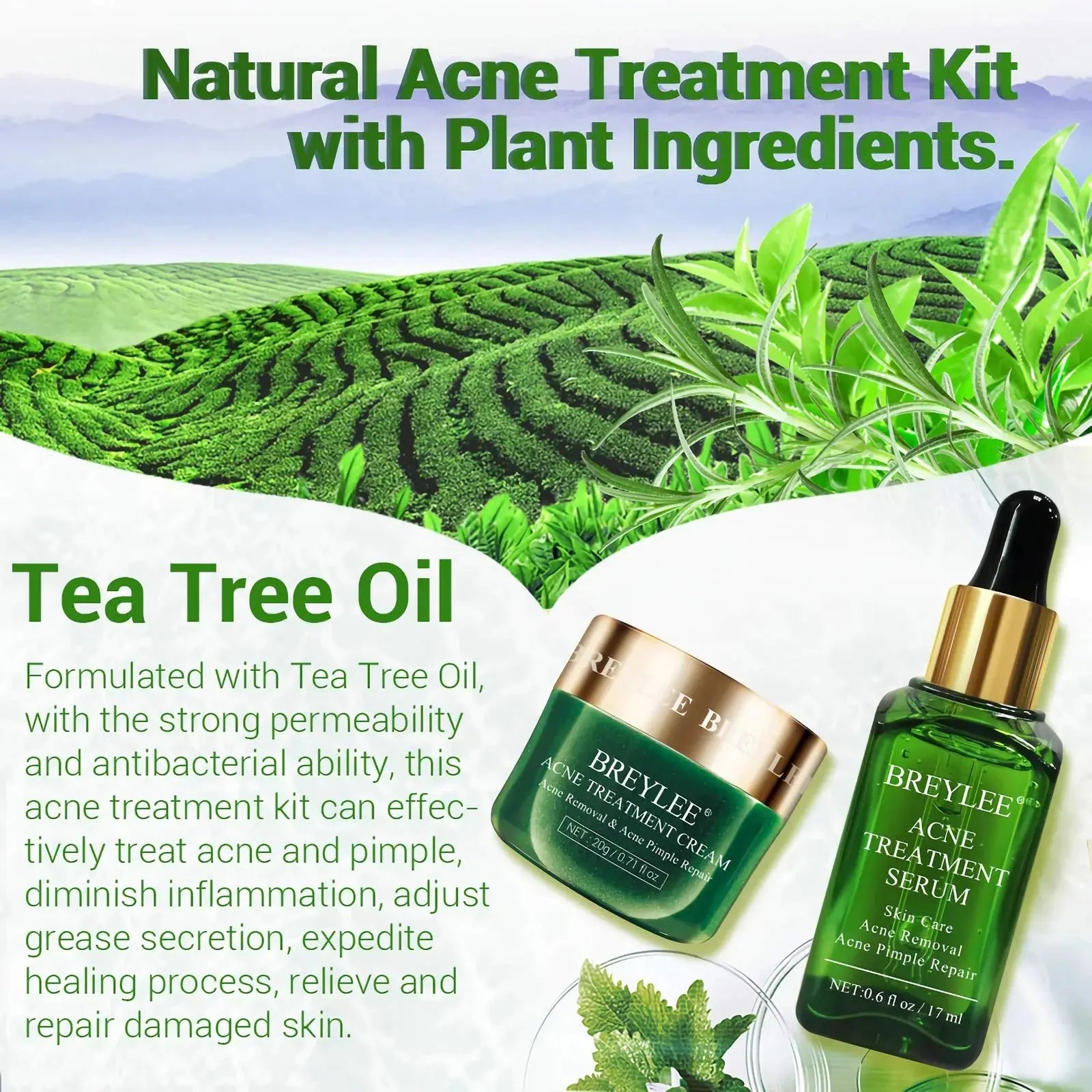 Breylee Acne Treatment Kit - Tea Tree Serum 17ml & Cream 20g